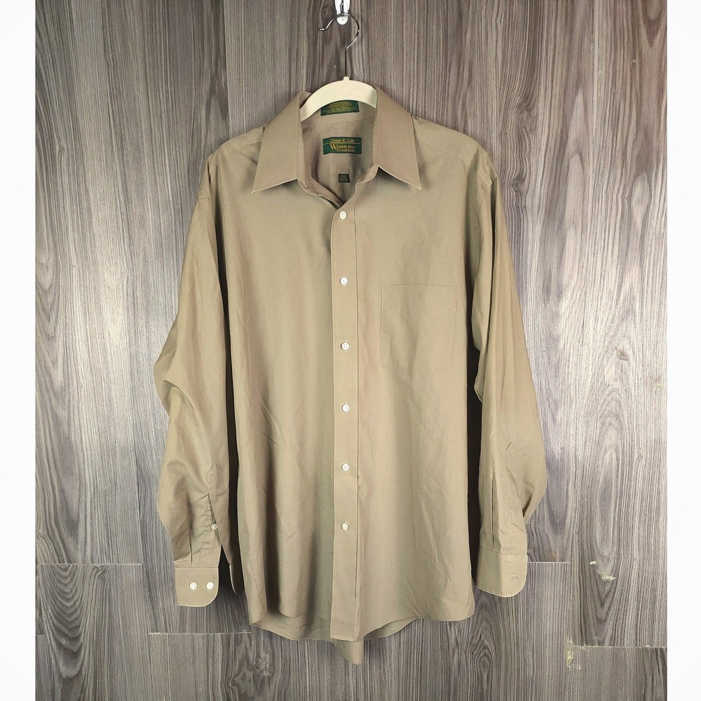 Dunne & Cole Mens Tan Wrinkle-less Broadcloth Dress Shirt 15.5 32/33 Khaki